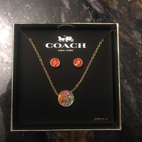 💝COLLECTOR Coach Rainbow Necklace & Earring Set! - Picture 1 of 6